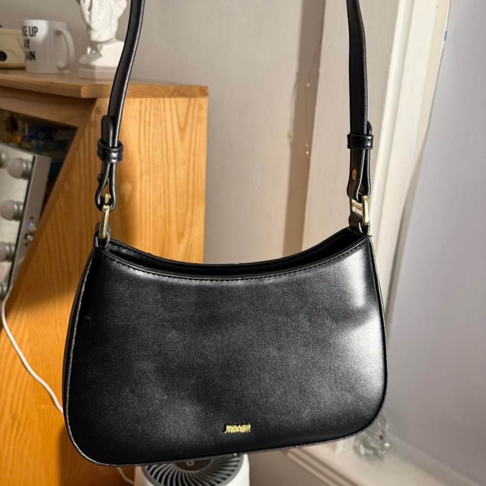 Black Faux Leather Adjustable Shoulder Bag